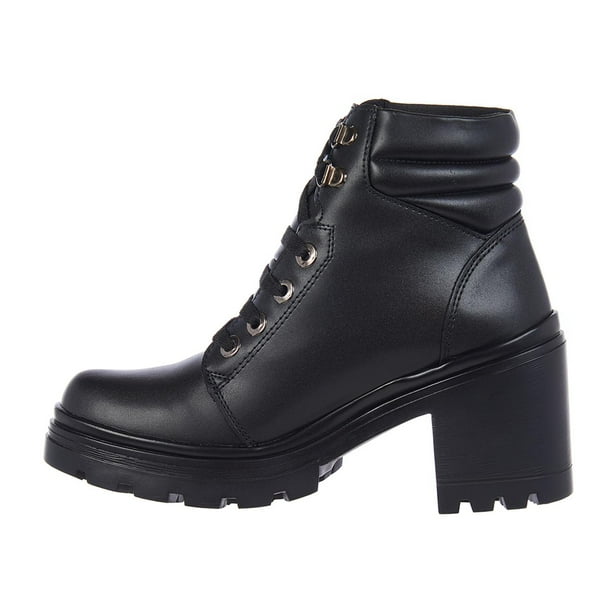 Botines Mujer Casuales Tipo Piel Negro Tac n Ancho negro 26