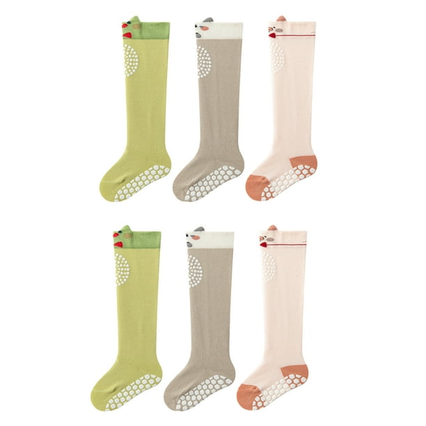 3 pares de calcetines hasta la rodilla para niños pequeños, calcetines  antideslizantes para gatear para bebés, calcetines antideslizantes para  recién nacidos, para niños y niñas, 3 colores