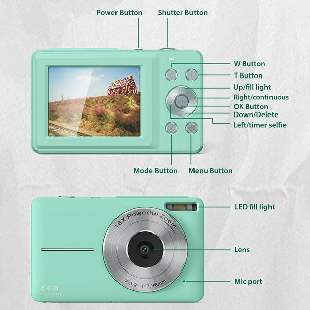 Cámara digital, cámara digital para niños 4K 44MP con tarjeta SD
