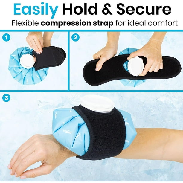 3 bolsas de hielo reutilizables para lesiones con envoltura ajustable,  bolsa de hielo para terapia de frío y calor y alivio del dolor para  lesiones de