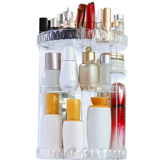 Organizador de maquillaje giratorio para tocador de 3 niveles, alta  capacidad para el cuidado de la piel, transparente, organizador de  perfumes