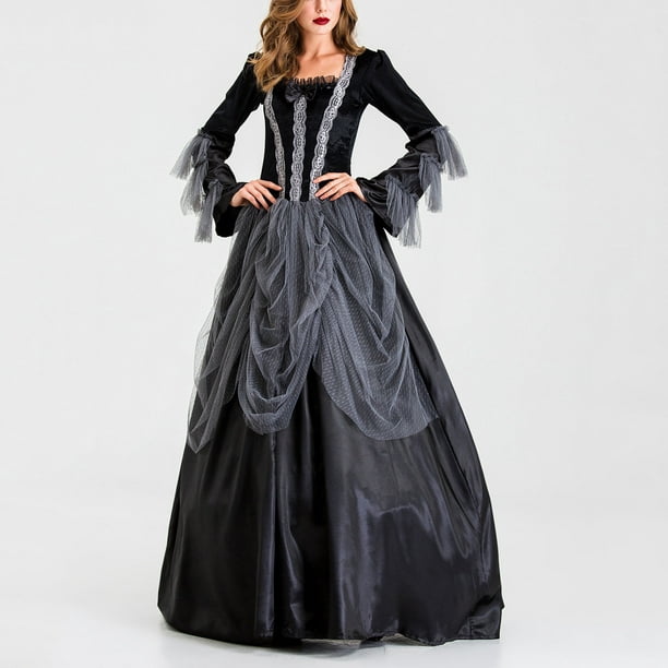Vestidos medievales para mujeres Vestido renacentista negro Disfraces de  mujer Halloween Disfraz de bruja de talla grande