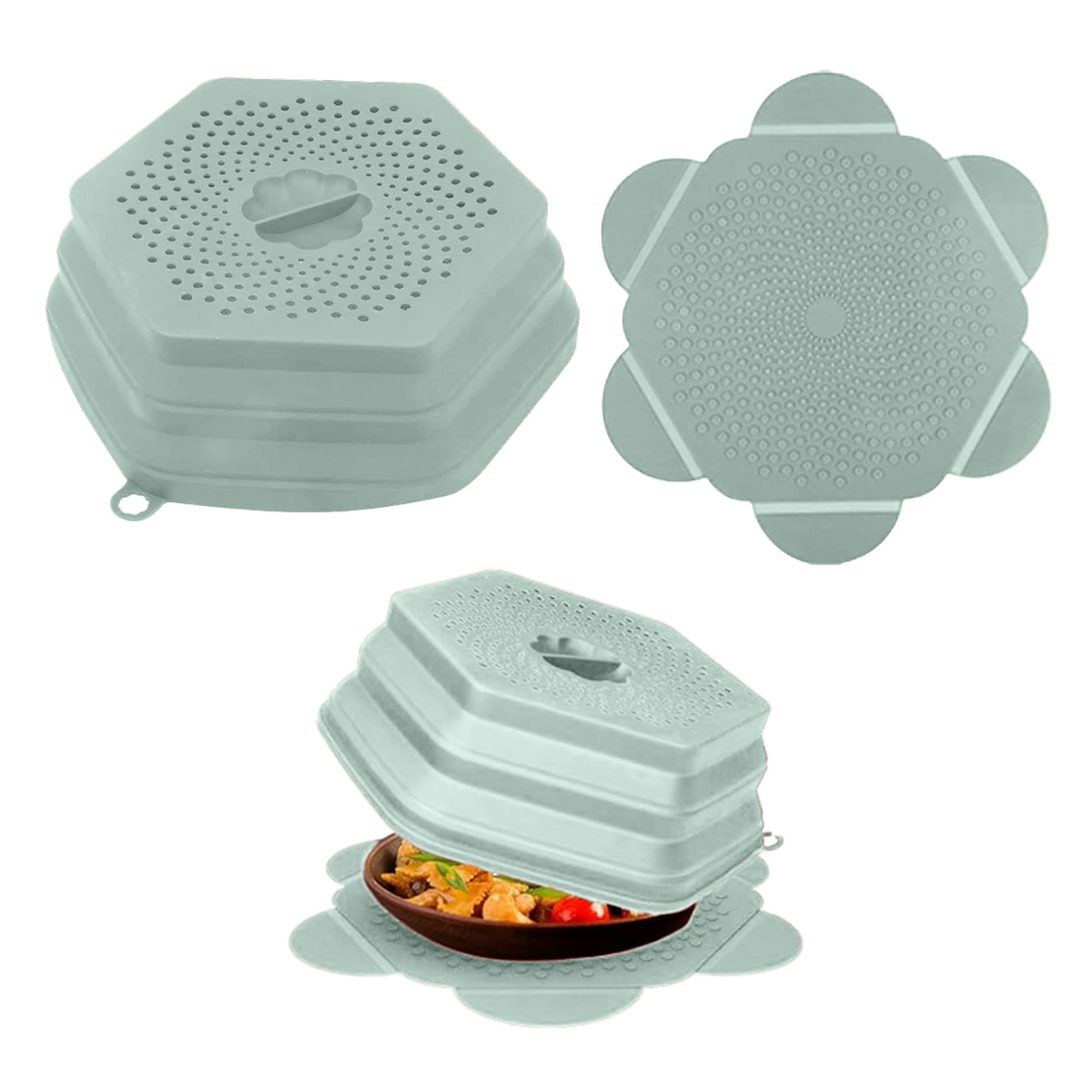  Cubierta plegable para alimentos para microondas sin BPA TPR,  10.5 pulgadas, redonda con asa de agarre, SiewBang (gris) : Hogar y Cocina