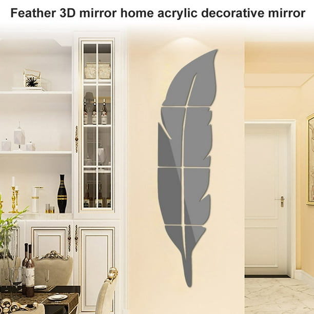 Toystoory Adhesivo de pared espejo adhesivo 3D acrílico impermeable pluma  pared calcomanía para decoración del hogar, S, derecho negro Type3 NO3