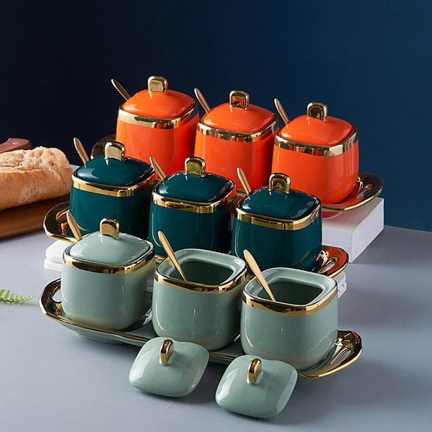  Botes de especias, recipientes de cerámica bote para café de  cerámica tarro de cerámica organizador de especias, A : Hogar y Cocina