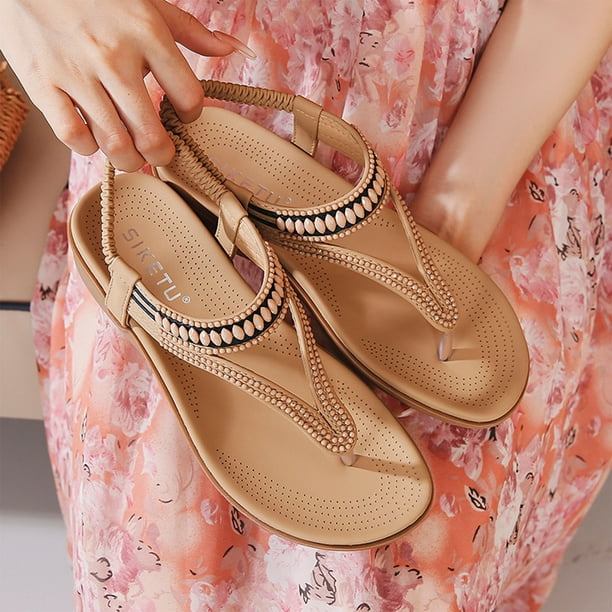 Sandalias de verano para mujer, sandalias planas sin cordones, zapatos  romanos de cristal, sandalias Wmkox8yii nm7898
