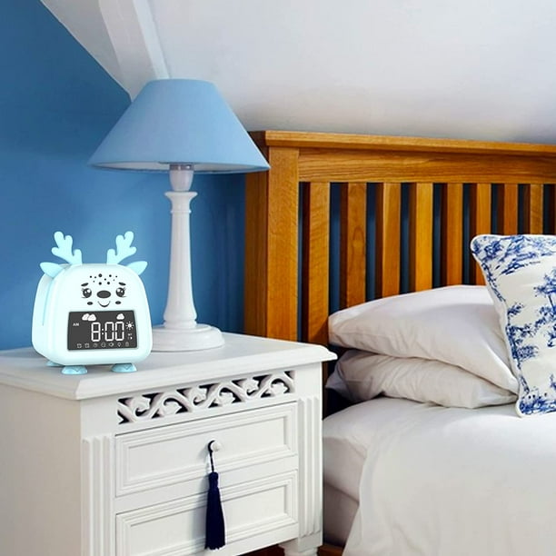 Reloj despertador de dormitorio para niños, reloj despertador de noche con  luz nocturna de 7 colores, mini reloj despertador de música con 8 sonidos