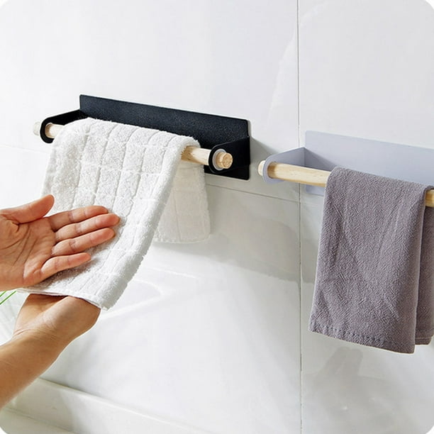 BTY Toallero de madera con estante, organizador de almacenamiento montado  en la pared de 2 niveles con barra de toalla colgante para cocina, baño