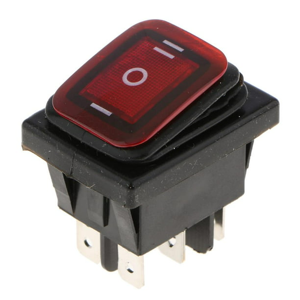 Interruptor color rojo con luz y tapa. 12V 20A.