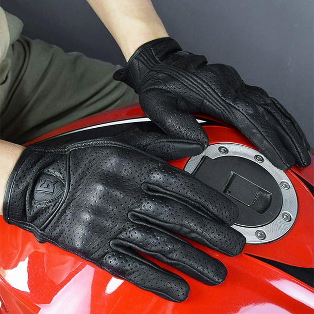 Guantes de cuero Vintage para motocicleta para hombre, guantes de