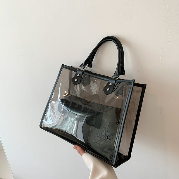 Bolsa Bolso transparente de PVC de verano para mujer, bolsos de hombro,  bolso de playa (negro) JShteea Para Estrenar