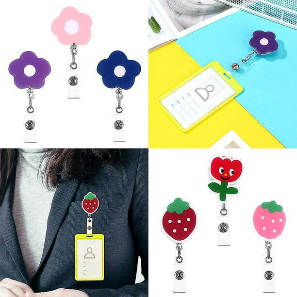 CARBONLIKE Papelería Id Badge Card Clips Enfermera retráctil Strawberry  Floral Badge Reel