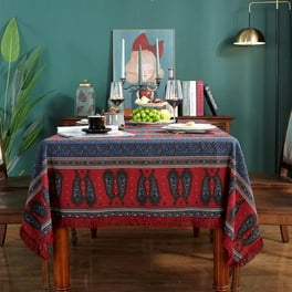 Mantel rectangular cuadrado elegante/cubierta de mesa para cocina,  decoración de mesa de comedor, rectángulo de planta de agua azul/oblongo JM