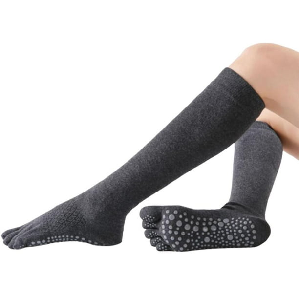 White Calcetines de Yoga antideslizantes hasta la rodilla para