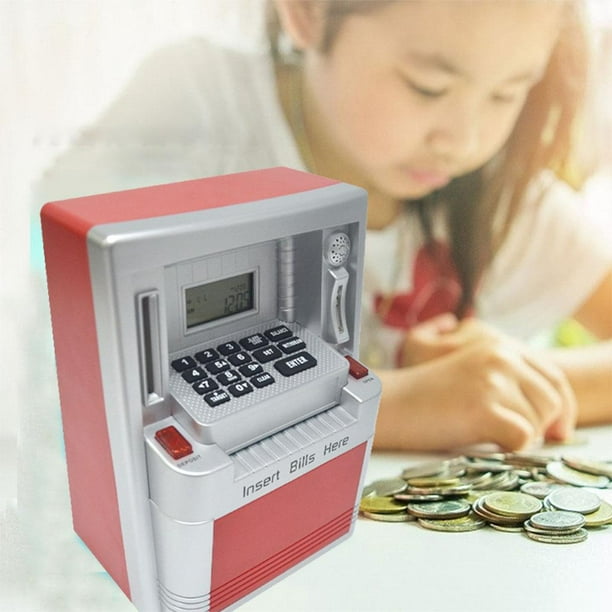 Hucha de juguete Caja fuerte Hucha con huella dactilar cajero automático  cajero automático máquina dinero moneda Caja de ahorros para niños (plata)