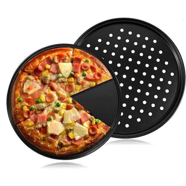 Bandeja para pizza de acero para horno, utensilios para hornear pizza con  agujeros, juego de bandejas para pizza redondas de 12 pulgadas, bandeja  para horno de pizza antiadherente, platos para pizza para