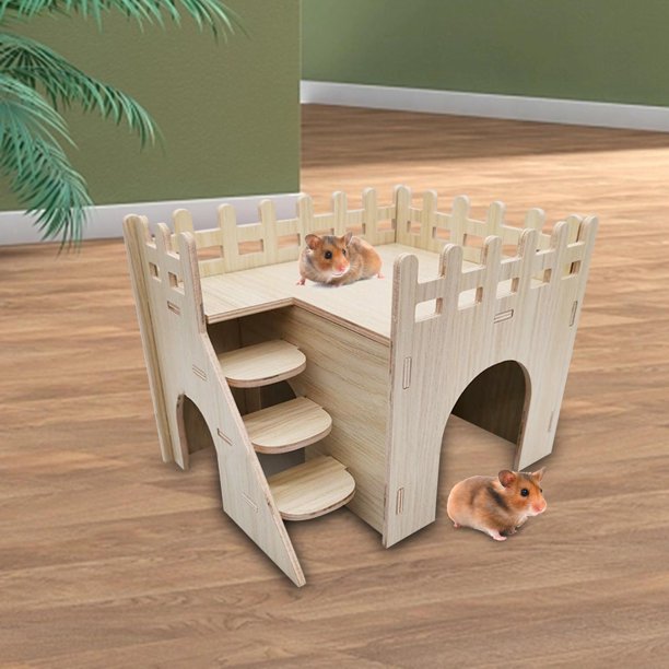 Juguetes para casa de hámster, escondite de animales pequeños, diapositiva  para bricolaje, cabaña de jerbos para ver villa, escalera, jaula de