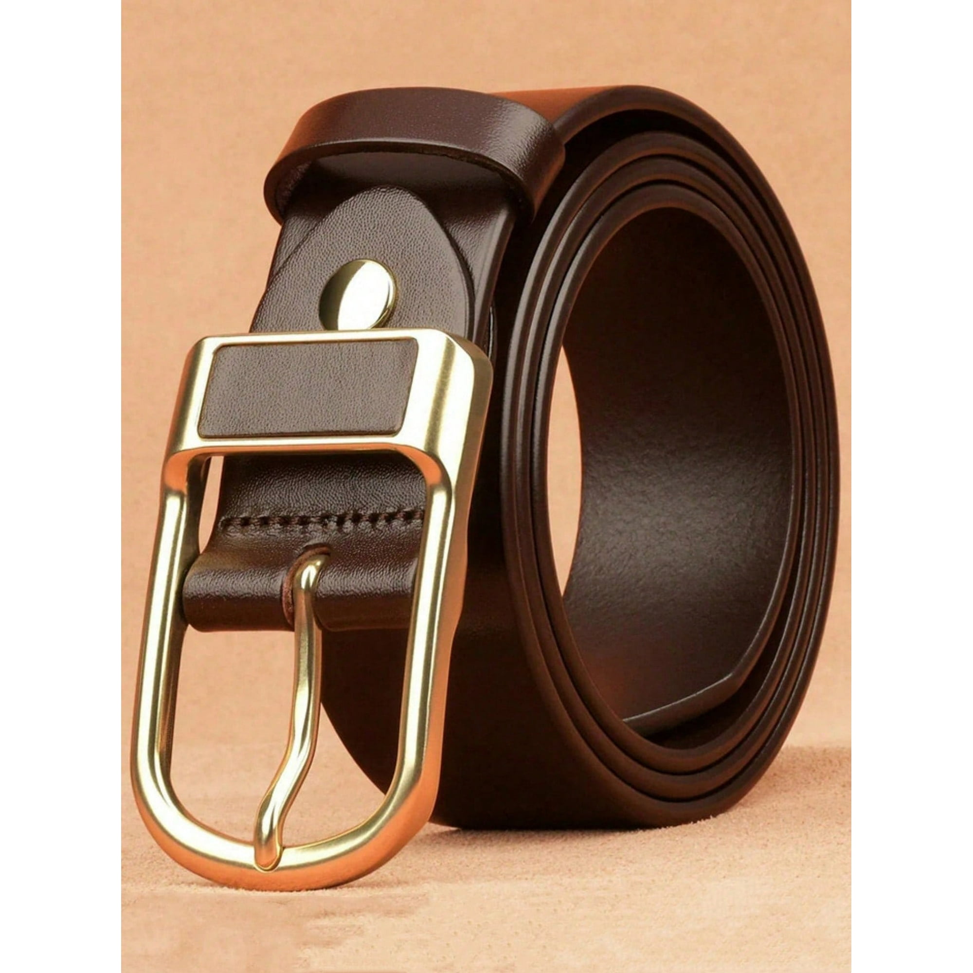 1pc vintage buckle pu leather belt for men, casual &amp; business, fits jeans and dress pants