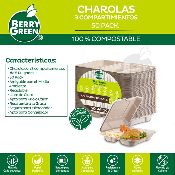 Contenedor para Alimentos Biodegradable tipo Almeja - Para Paquetes