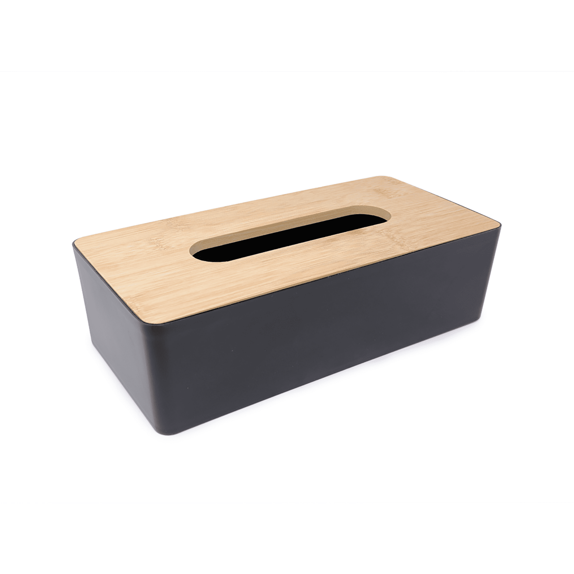 Caja para Pañuelos Rectangular Blanca con Tapa de Bambú