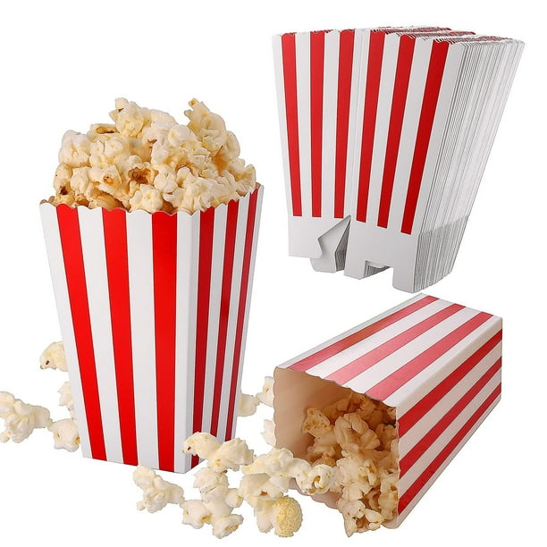 Paquete de 100 mini cajas de palomitas de maíz rojas y blancas para  fiestas, recipientes de papel a granel para decoraciones de noche de cine  (3 x 4