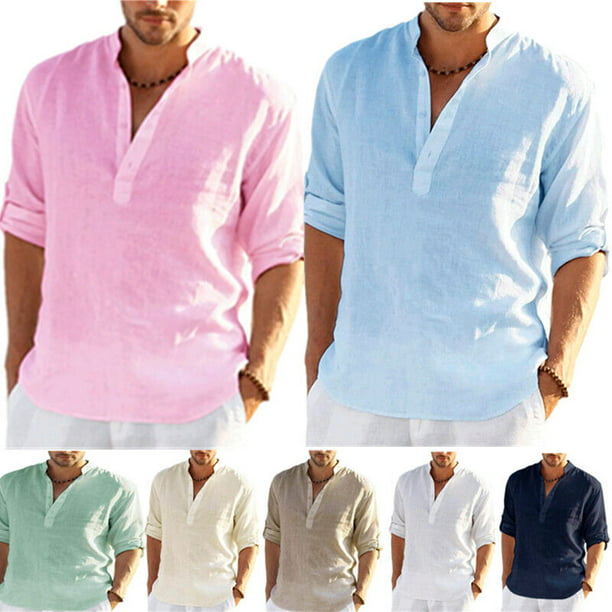 proporcionar ajustar Puro Camisas de hombre manga larga de lino para hombre Camisa casual suelta  sólida Blusa Top Algodón Yanshi 3XL | Walmart en línea