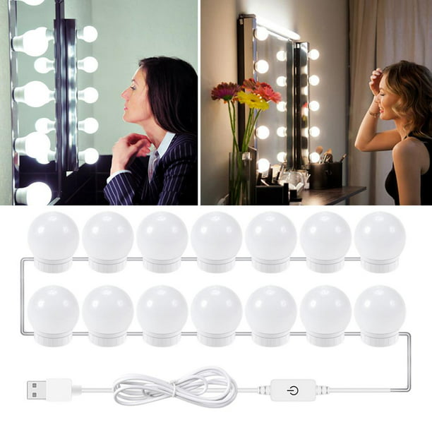 6/10/14 Bombillas DIY Maquillaje de pared Luces de espejo tirarere de espejo  LED Luces de decoración de espejo de tocador Luces de espejo de tocador, 14  cabezas Macarena luces de espejo de