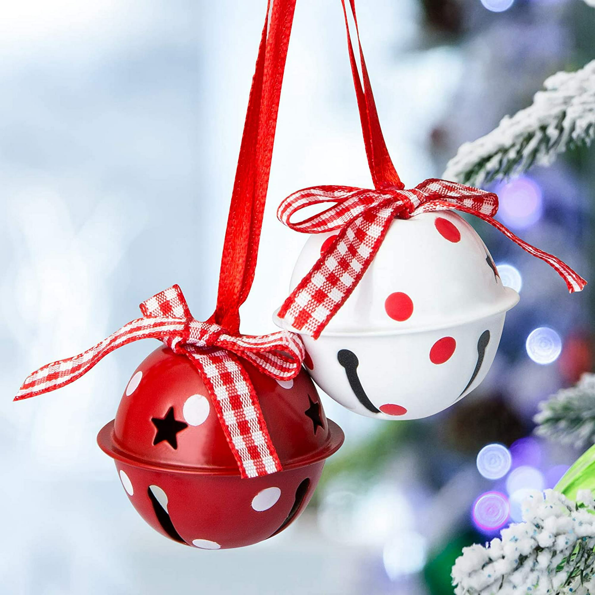 12 cascabeles gigantes de metal, cascabeles multicolores, cascabeles de  metal rojo y blanco, 4*4cm para decoración de árbol de Navidad Zhivalor  ZYY-0852