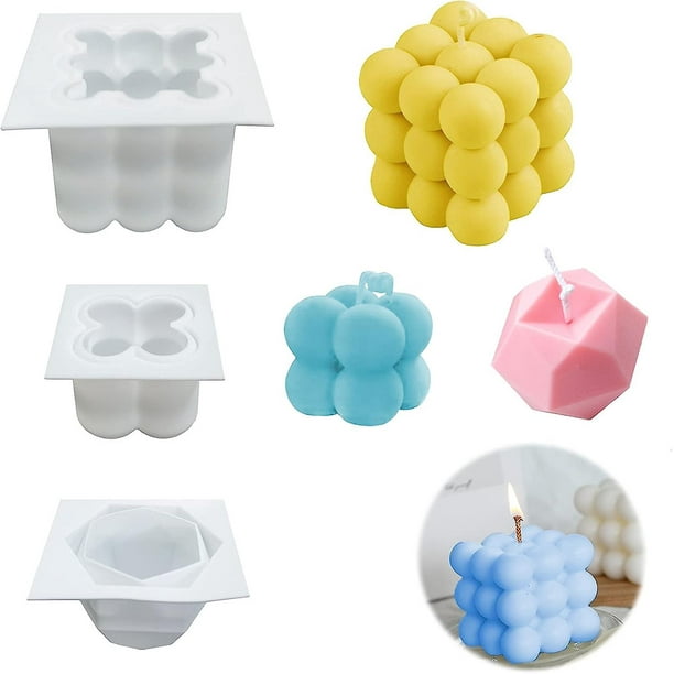 Paquete de 3 moldes de silicona para velas, molde para hacer velas de cera  con forma de cubo de burbujas 3D (grande y pequeño) + molde para velas con  forma de cubo