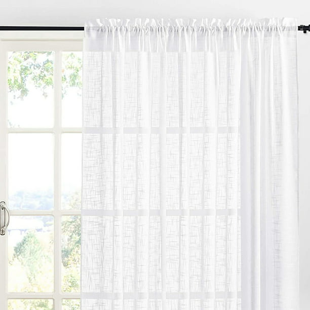 Cortina de lino de algodón blanco, cortinas de gasa transparente,  transpirables y aireadas, decoración del hogar, cortina ideal para sala de  estar