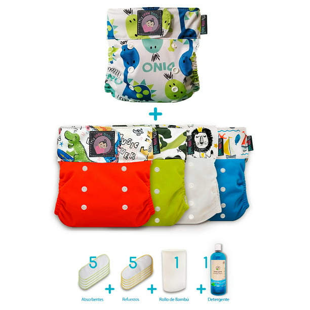 Pañales de tela 4pcs / pack Pañales de tela para bebés Lavable Reutilizable Pañal  de tela de bolsillo Secado rápido Transpirable Impermeable Talla única  ajustable para bebés, niñas, niños, bebés Meterk Pañales