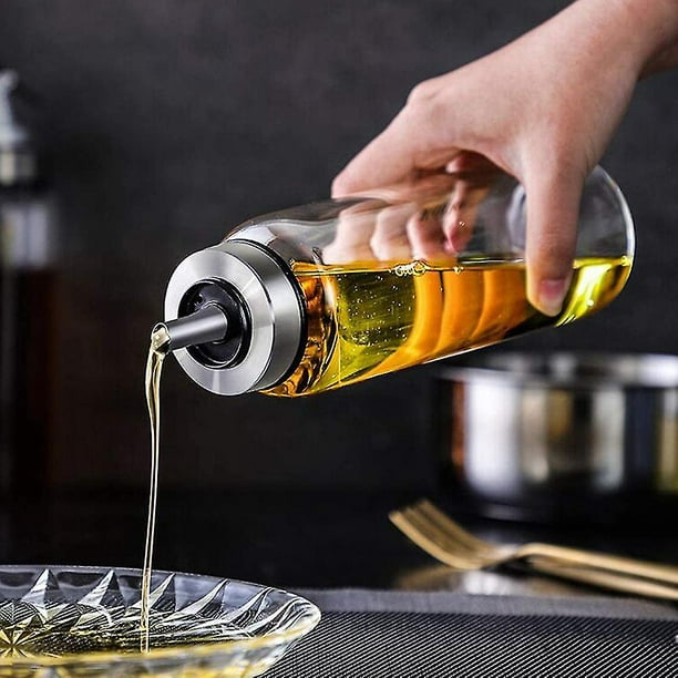 YEBODA Botellas dispensadoras de aceite de oliva de vidrio transparente de  8 onzas y botella de vinagre para vinagre, incluye vertederos, etiquetas de