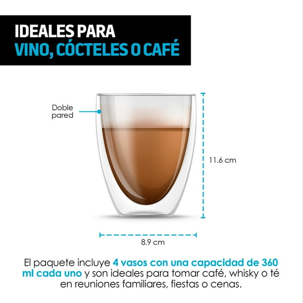 Vasos de Vidrio Redlemon Termicos Doble Pared Para Café 4 Pz 360ml