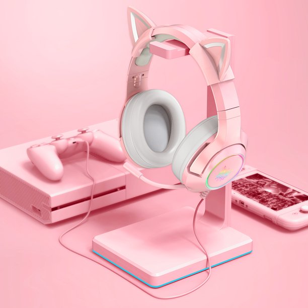 Audifonos de gato discount rosa con microfono