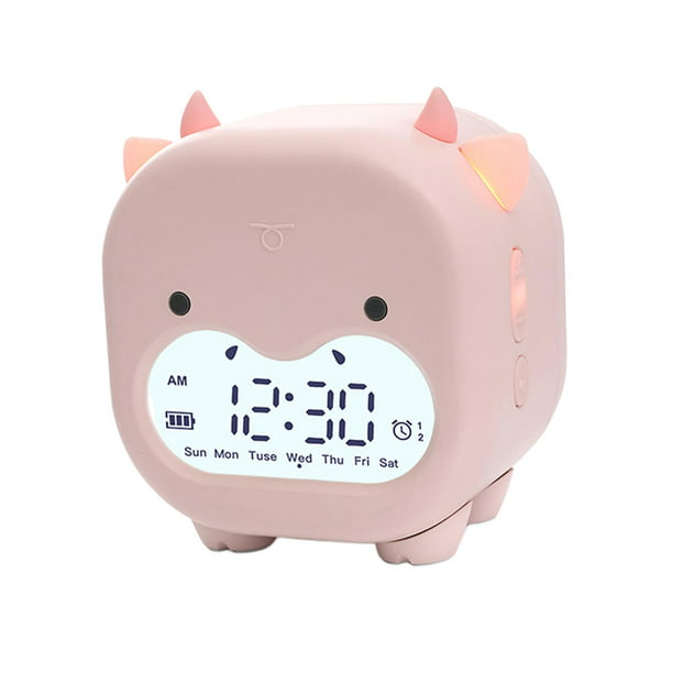 Reloj despertador para niños, lindo reloj despertador para niños pequeños,  reloj de entrenamiento para dormir con luz nocturna, máquina de sonido y