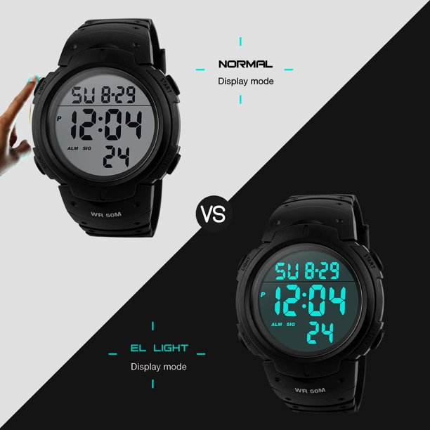 Reloj Deportivo Multifunción Digital Negro con esfera grande y