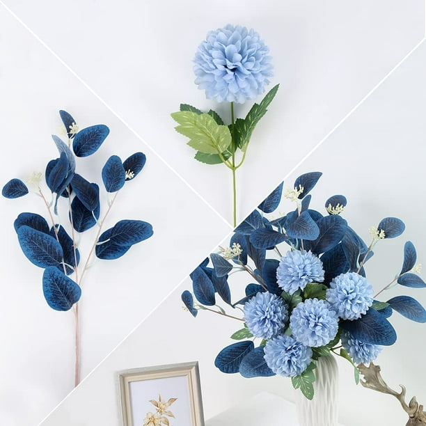 Hortensias artificiales de seda en jarrón con agua sintética, flores  artificiales de hortensias azules con jarrón para decoración del hogar  interiores