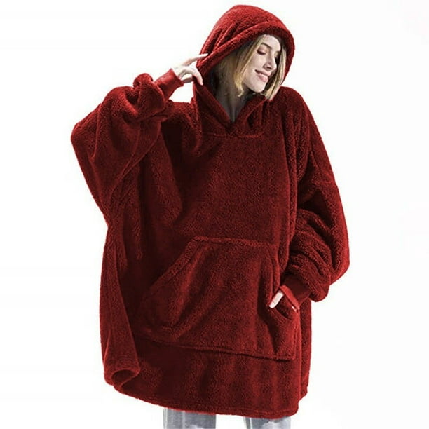 Sudadera con capucha de gran tamaño para mujer, manta de lana con