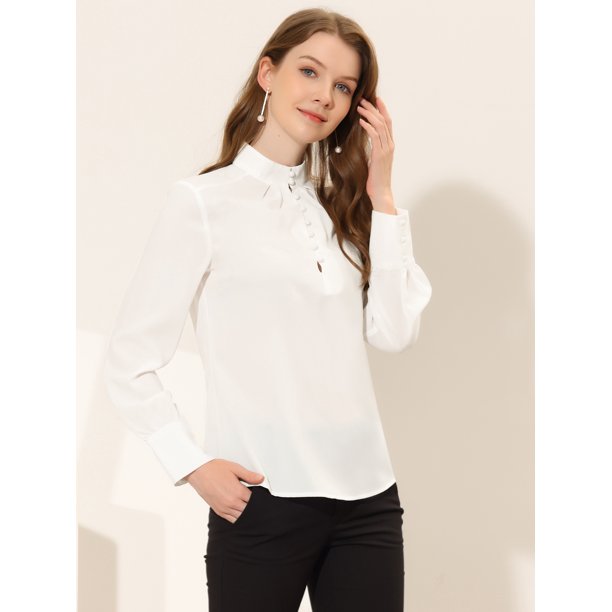 Blusa De Satén Con Cuello En V Para Mujer, Manga Larga, Con Botones, Para  Trabajo Y Oficina Azul Real XS Unique Bargains Camisa