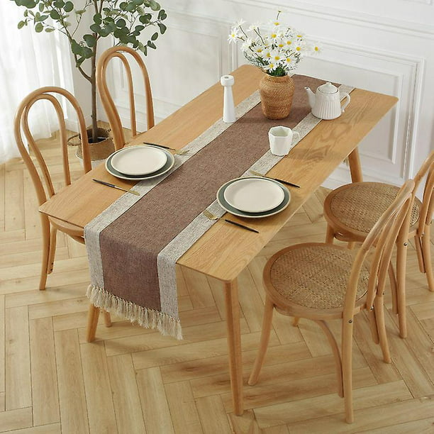Camino de mesa moderno de 30 cm x 160 cm, acento de lino de algodón, marrón  y gris, tela decorativa gruesa de doble capa para fiesta, cena, vacaciones,  cocina, banquete, restaurante al