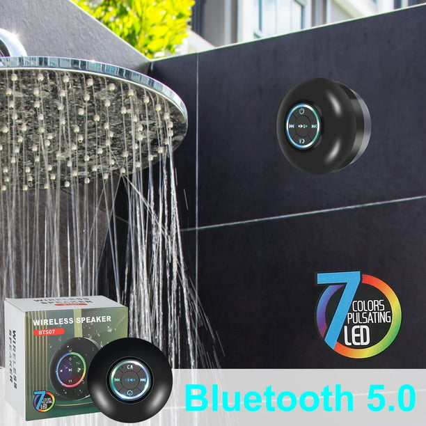 Altavoz Bluetooth para ducha IPX4 Altavoz Bluetooth resistente al agua con ventosa  Altavoz portátil Bluetooth 5.0 con luz LED colorida Altavoz de baño Sonido  estéreo Manos libres con micrófono LingWen 8390613736918