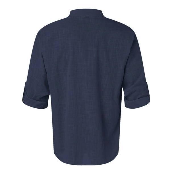  Camiseta interior de manga larga para hombre, cuello de color  sólido, bolsillo de manga larga, Azul : Ropa, Zapatos y Joyería