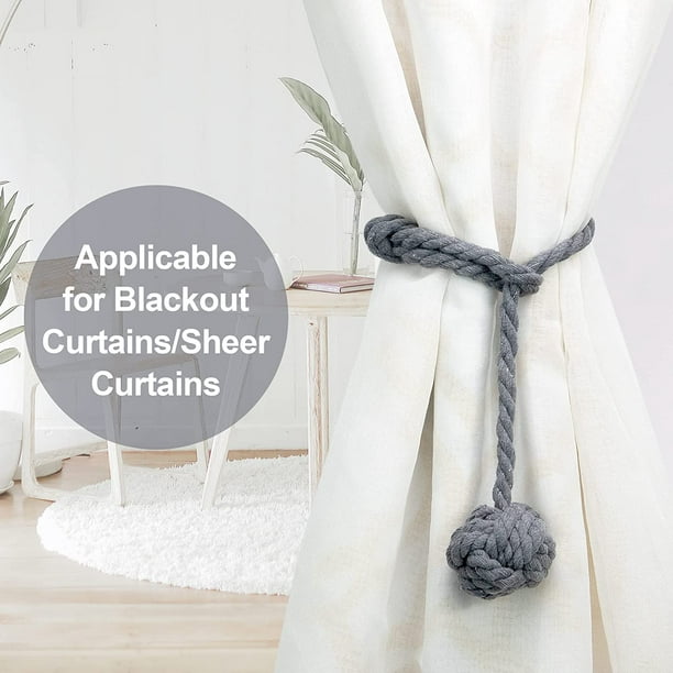 Paquete de 2 alzapaños para cortinas, alzapaños de cuerda de algodón tejido  a mano, alzapaños decorativos para cortinas de ventana, 1 par gris JAMW  Sencillez