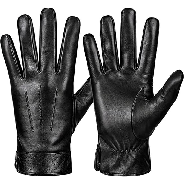 Guantes de moto de cuero genuino para hombre de piel de cordero para  conducir invierno #106 (negro, S)