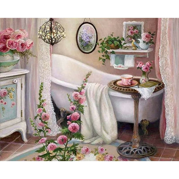 Cuadros Decorativos Kits de pintura de diamantes 5D DIY imagen de mosaico  de bañera de flores de taladro redondo completo Likrtyny embutido en tela
