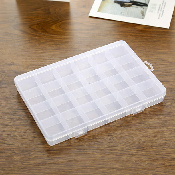 Paquete de 12 cajas organizadoras de plástico transparente con 24 rejillas,  caja organizadora de aparejos para manualidades, caja organizadora de