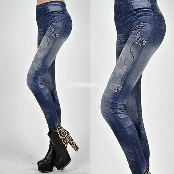 Pantalones Estampado de Flores Jeans Casual para Mujer METRO Yuyangstore  Vaqueros falsos con estampado de mezclilla para mujer