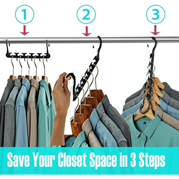 Perchas negras para ropa que ahorran espacio, paquete de 10 perchas mágicas  que ahorran espacio en el armario, ahorro de espacio de plástico resistente