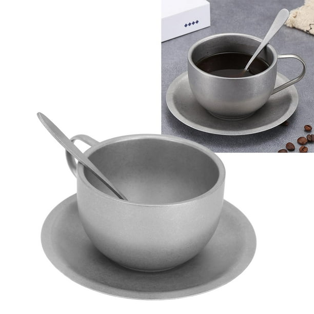 Taza de café de doble pared con cuchara, taza térmica de acero