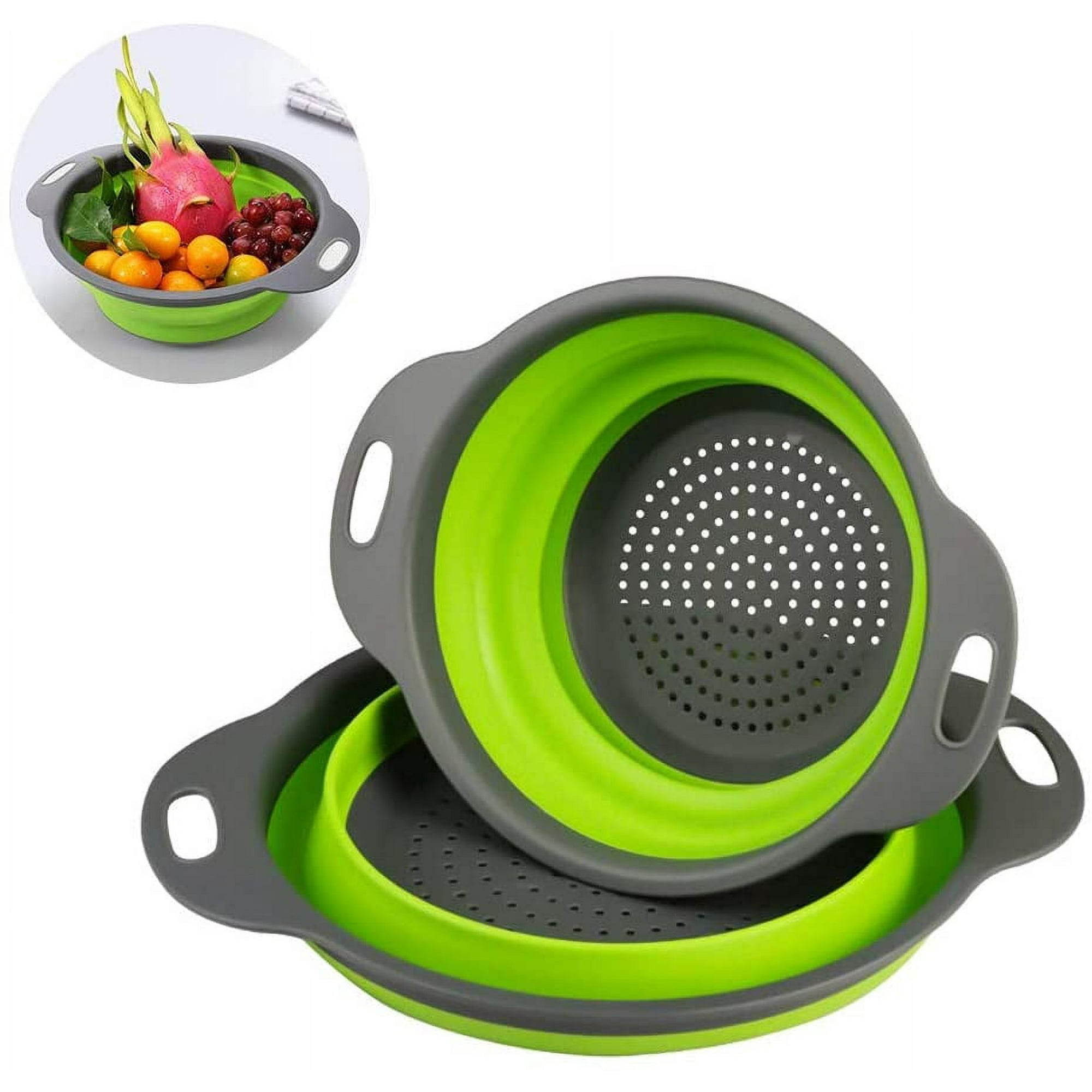 CdyBox Colador plegable de silicona con cuchara medidora de silicona  plegable, 11 unidades, para cocina, buenas herramientas (verde)